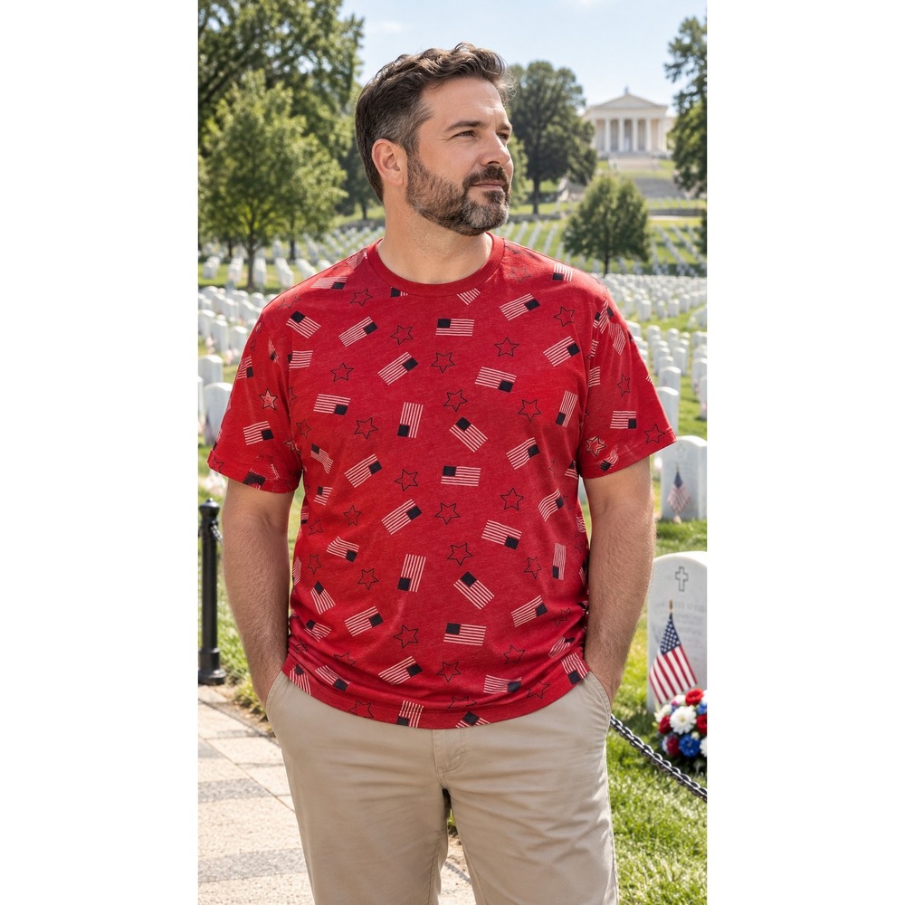 St Johns Bay Mens XL Red American Flag Stars Patriotic Short Sleeve T-Shirt